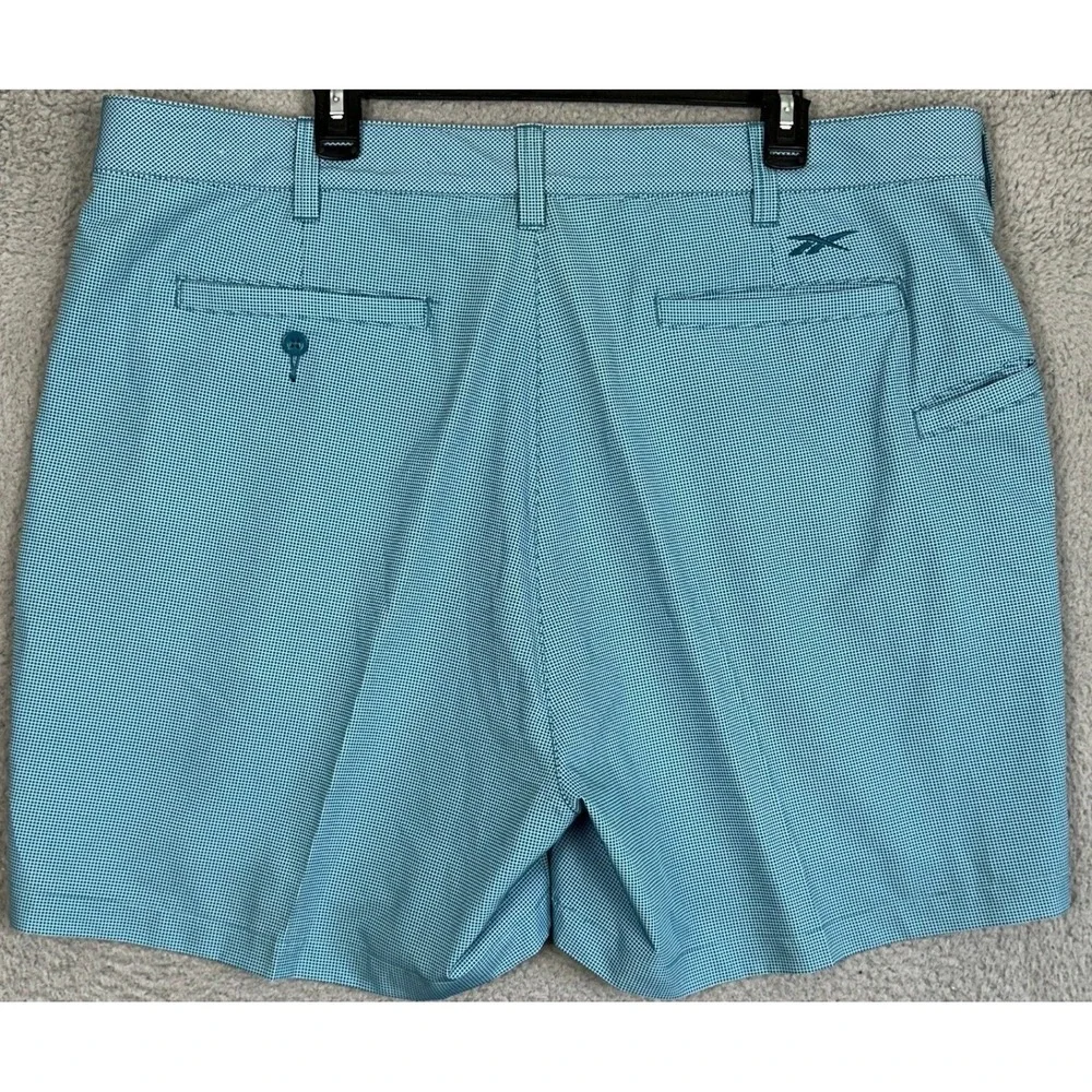 Reebok Golf Shorts Mens 44 Teal Blue Pincheck Chino Performance Stretch Golfing